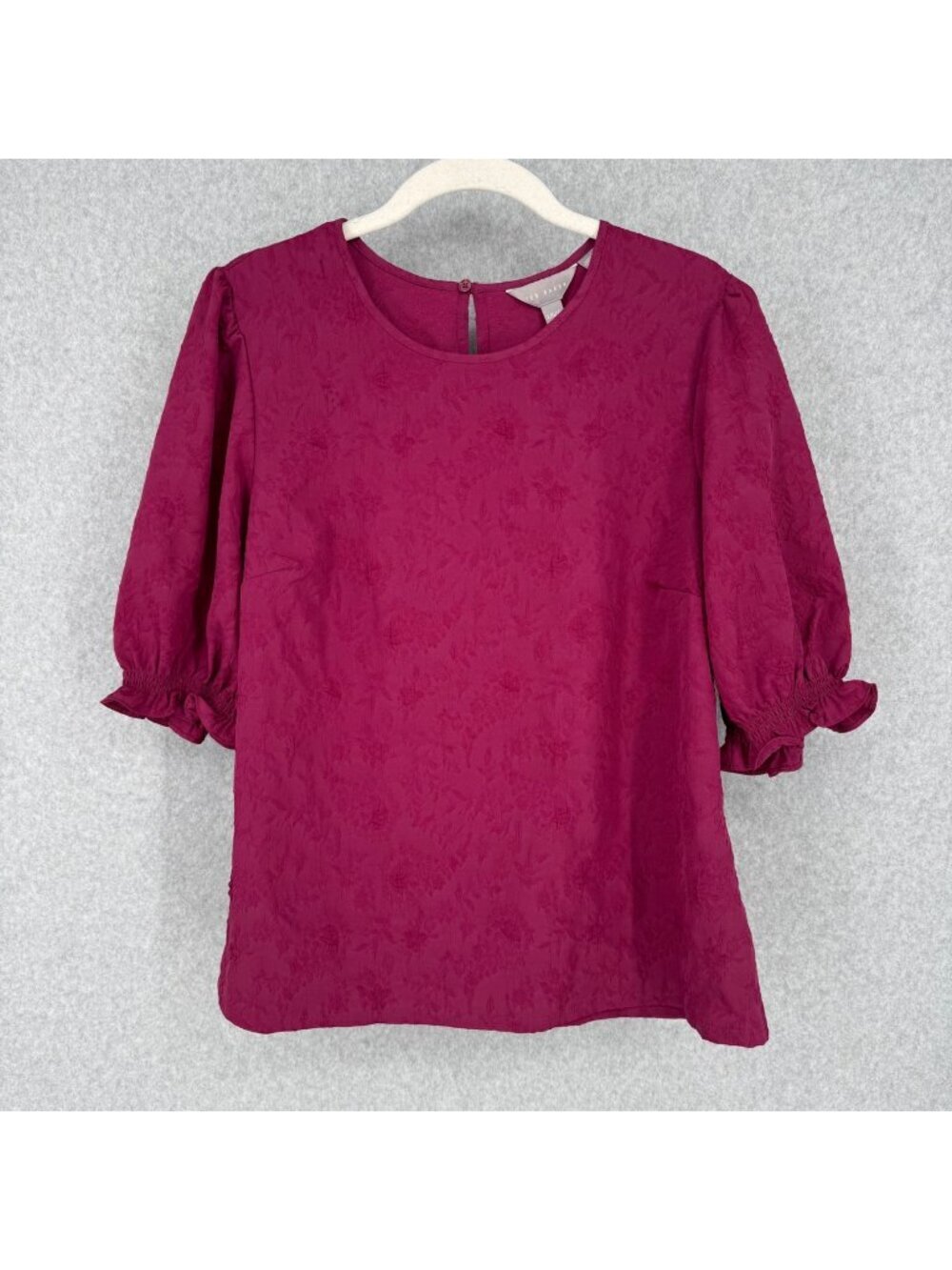 Ted Baker Womens Floral Textured Puff Sleeve Blouse Size L Purple Magic Office